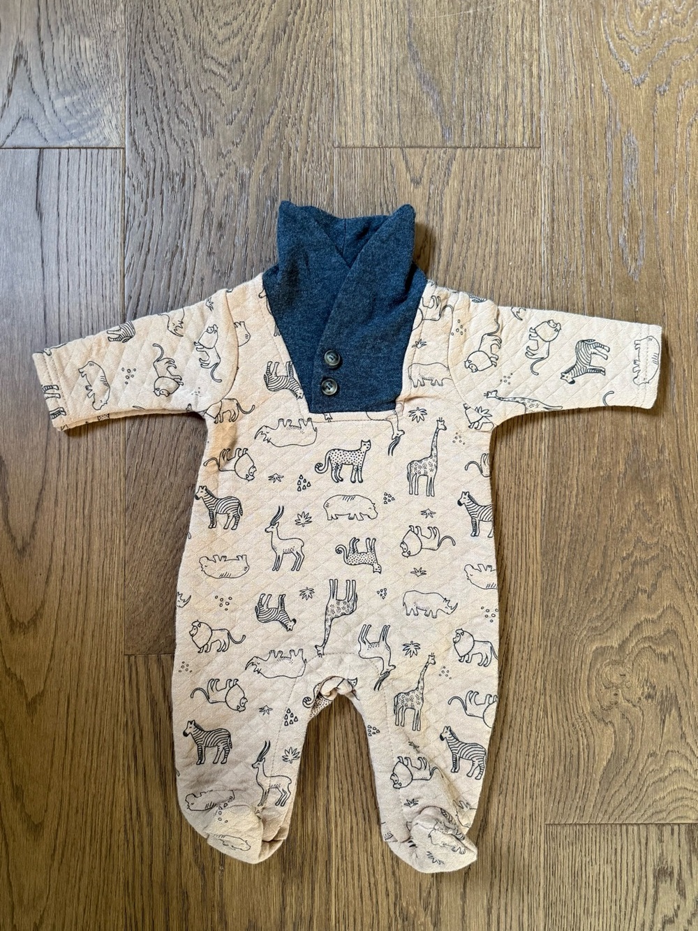 Little Lad Neutral Quilted Safari Animal-Print Footie Newborn Baby Onesie 0/3M